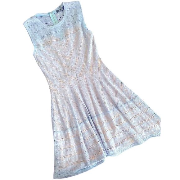 BCBGMaxAzria Dresses & Skirts - BCBG Maxazria Womens 0 Cassandra Lace Skater Dress Blue Eyelet Knee Length Lined